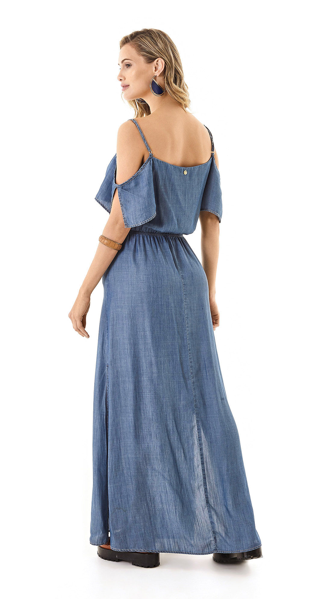 vestido jeans com fenda