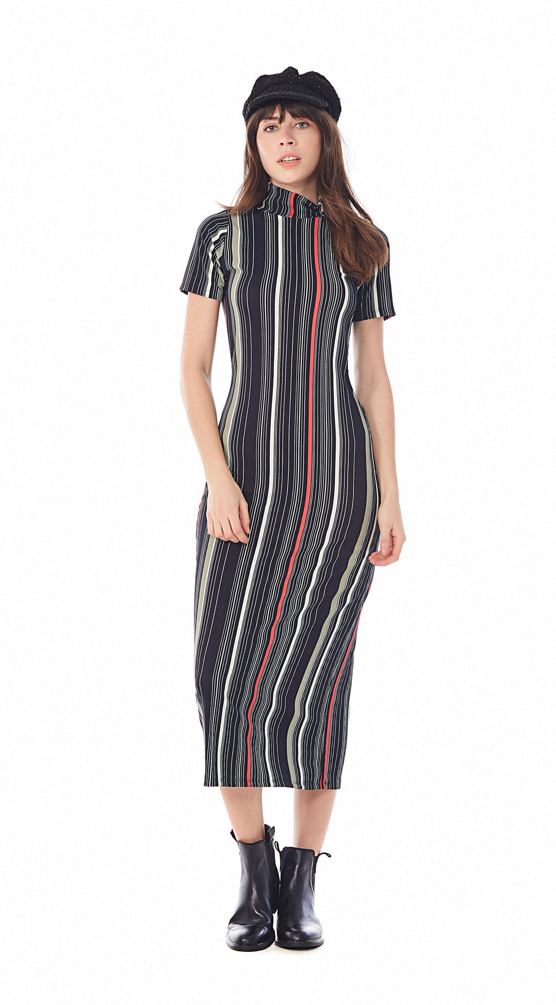 vestido preto midi basico