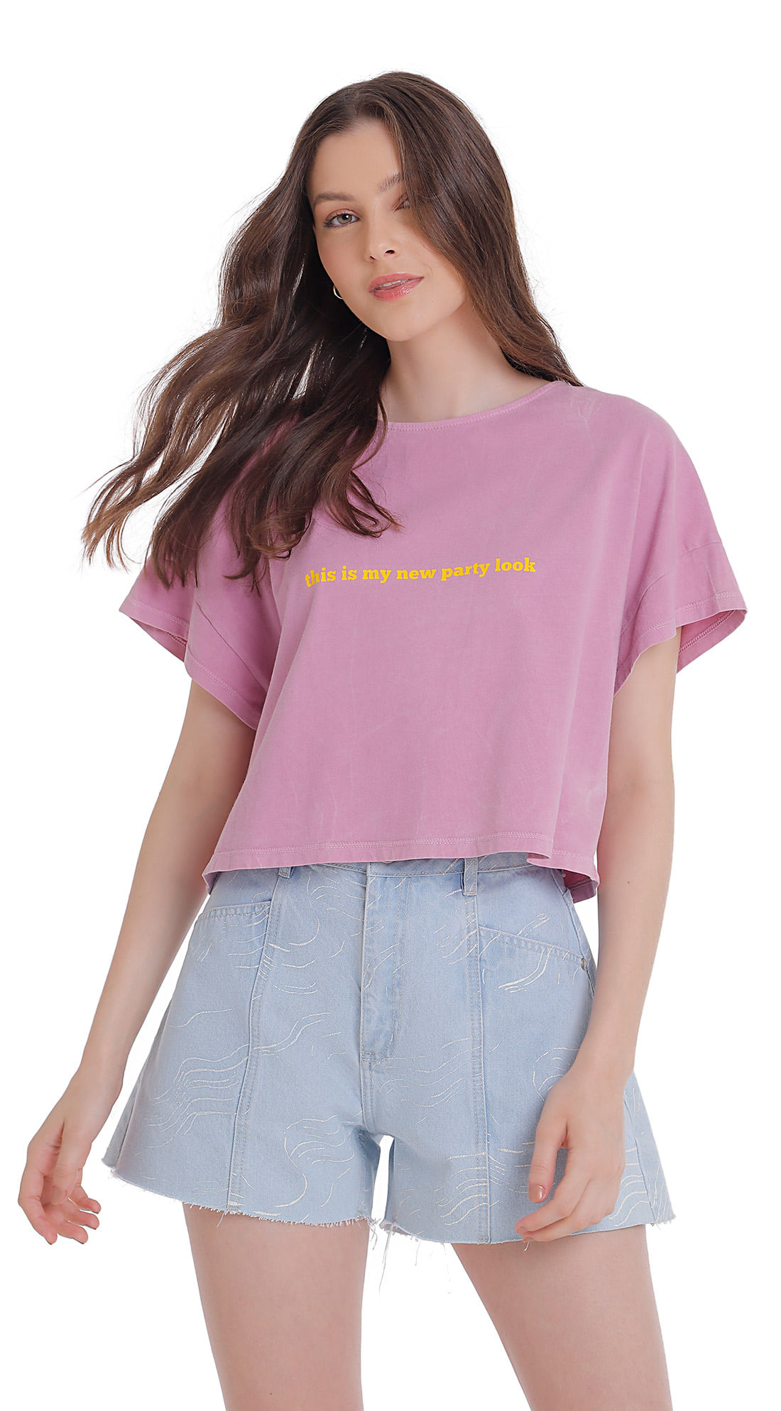 T-Shirt Zinco Decote Redondo Com Silk Lilás