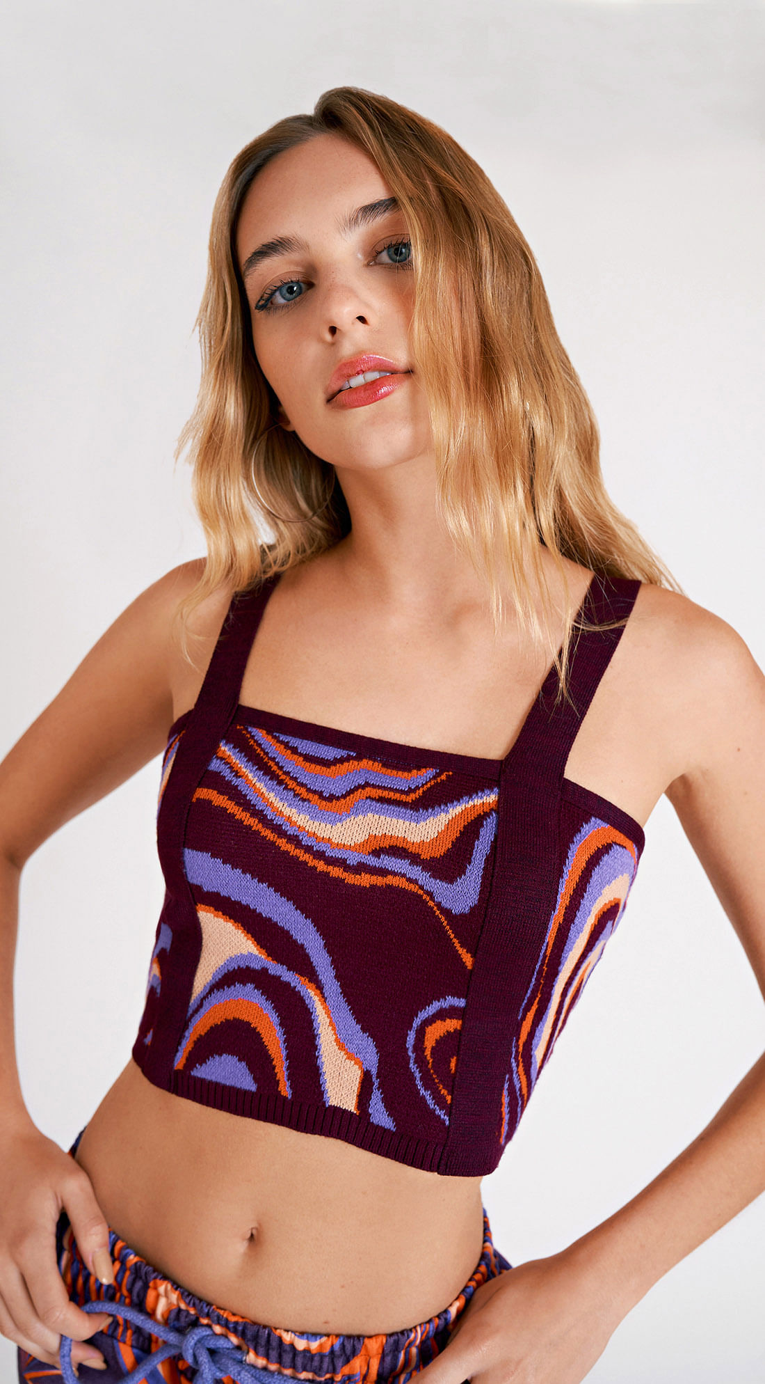 Top Zinco Justo Alça Larga Tricô Roxo
