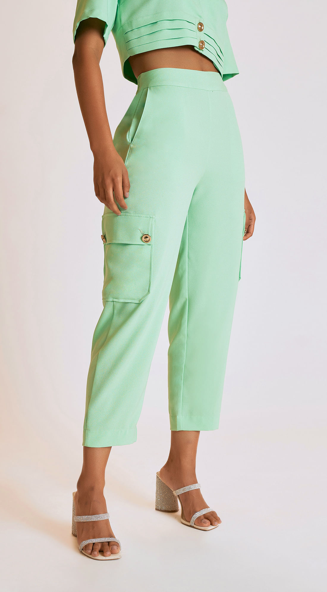 Calca Zinco Cropped Cós Alto Bolso Lateral Verde