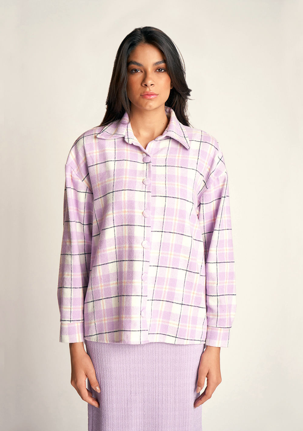 Camisa Zinco Manga Longa Com Botões Lilas