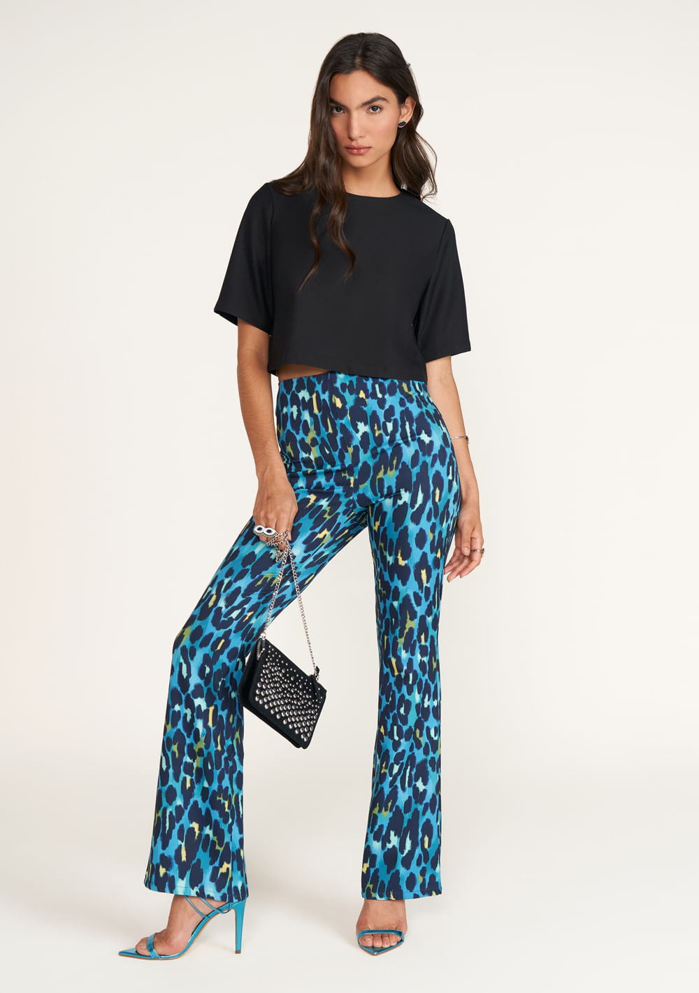 Calca Zinco Boot Cut Cós Alto Básica Azul
