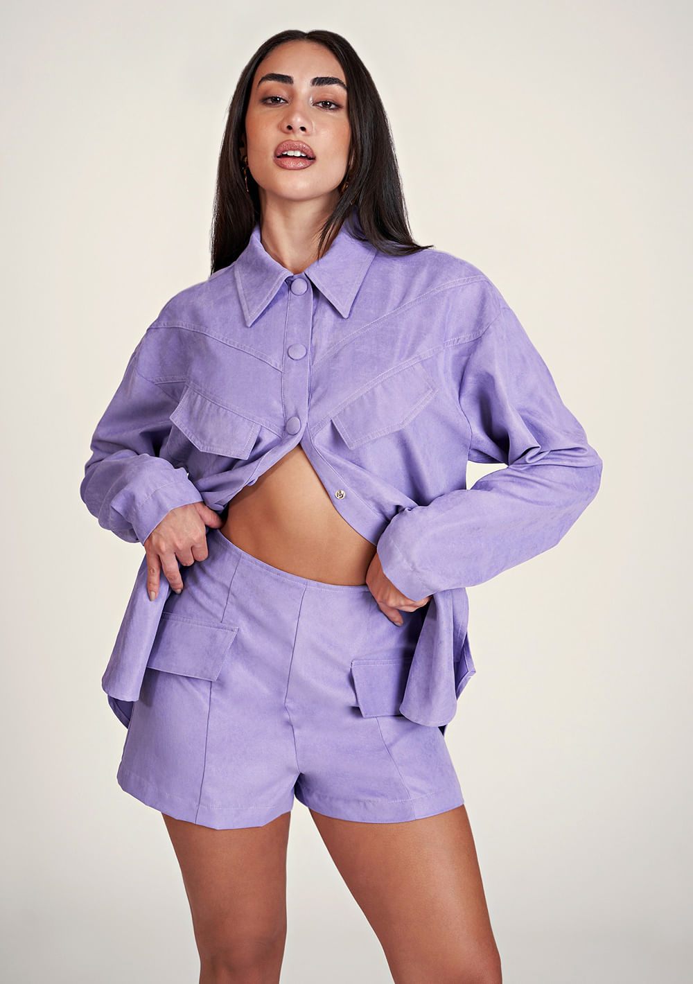 Shorts Zinco Linha A Com Lapela Lilas