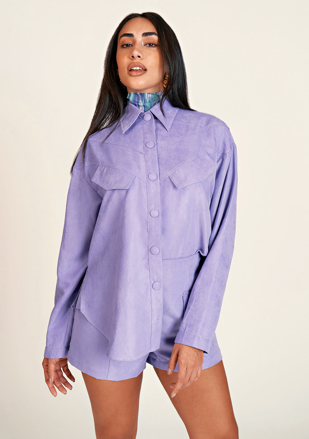 Camisa Zinco Manga Longa Over Lilas