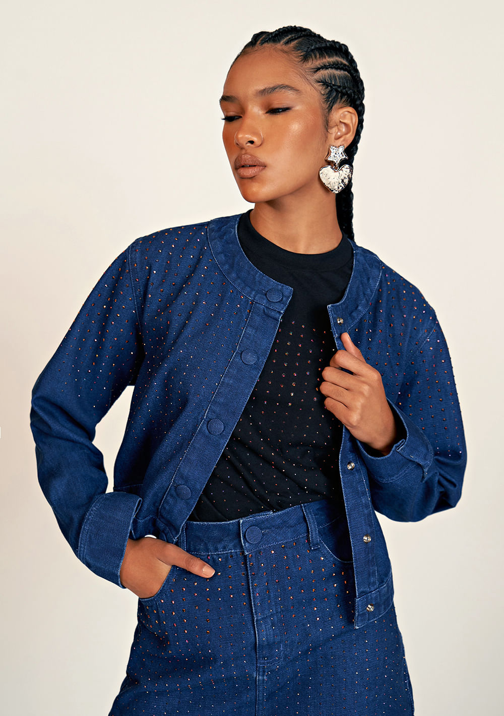 Jaqueta Zinco Cropped Com Termocolante Jeans