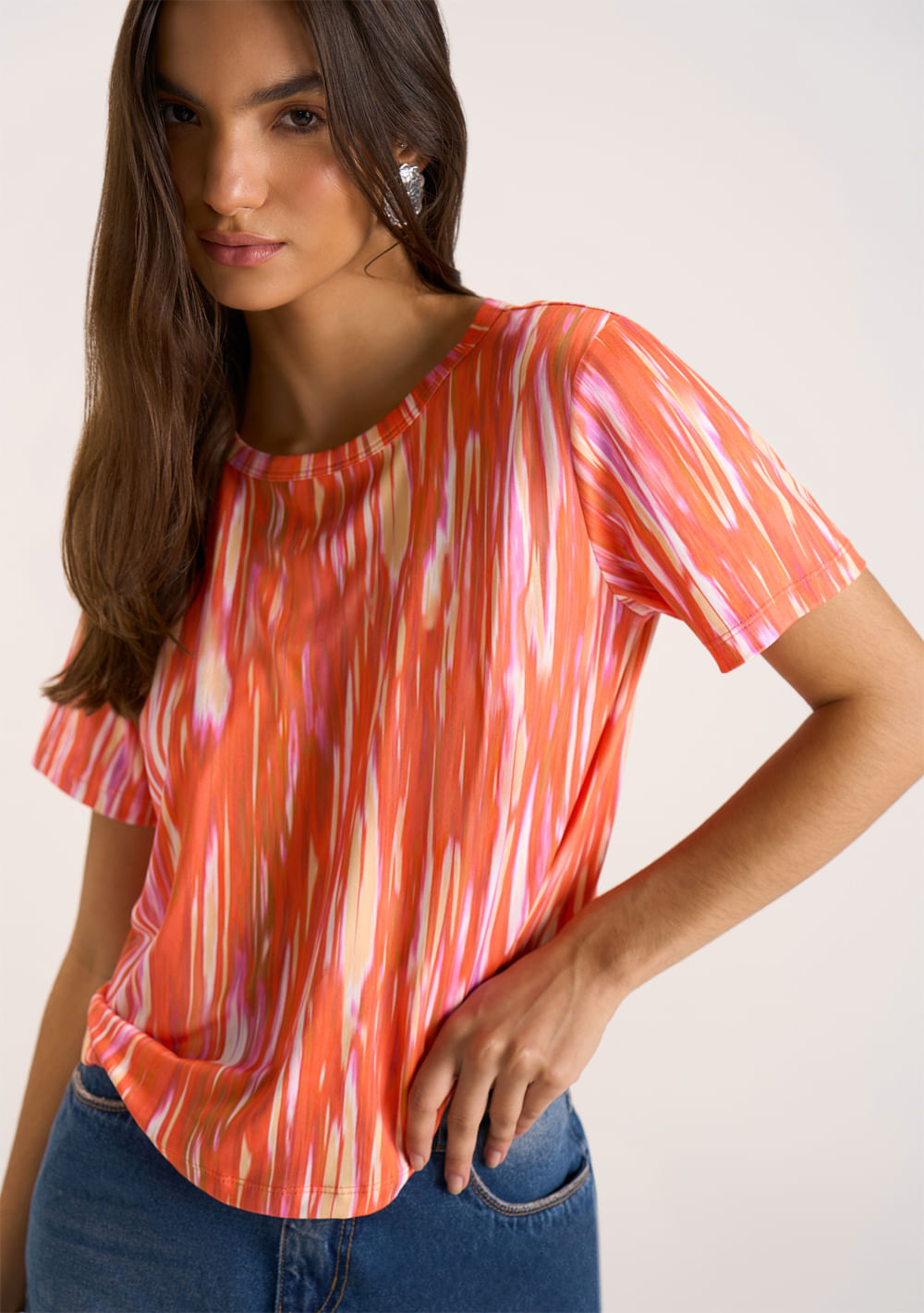 T-Shirt Zinco Decote Redondo Básica Laranja