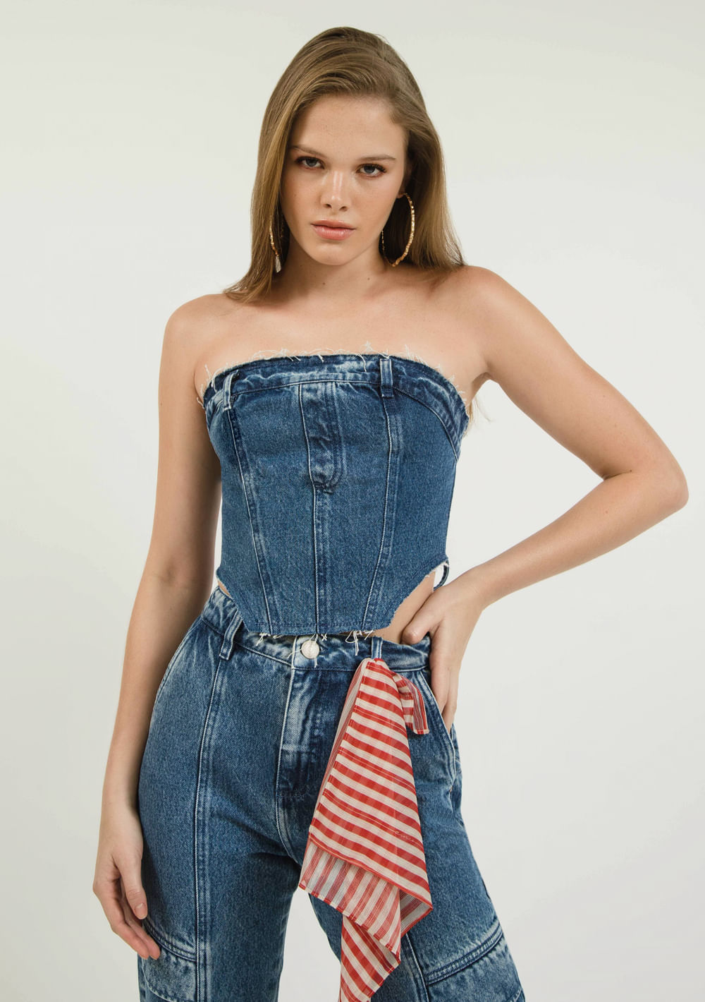 Top Zinco Corset Tomara Que Caia Amarração Costas Jeans