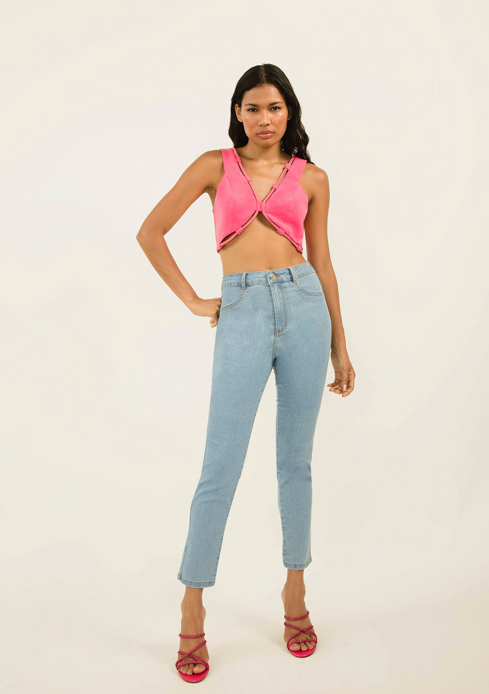 Calça Zinco Cigarrete Cós Alto Básica Jeans