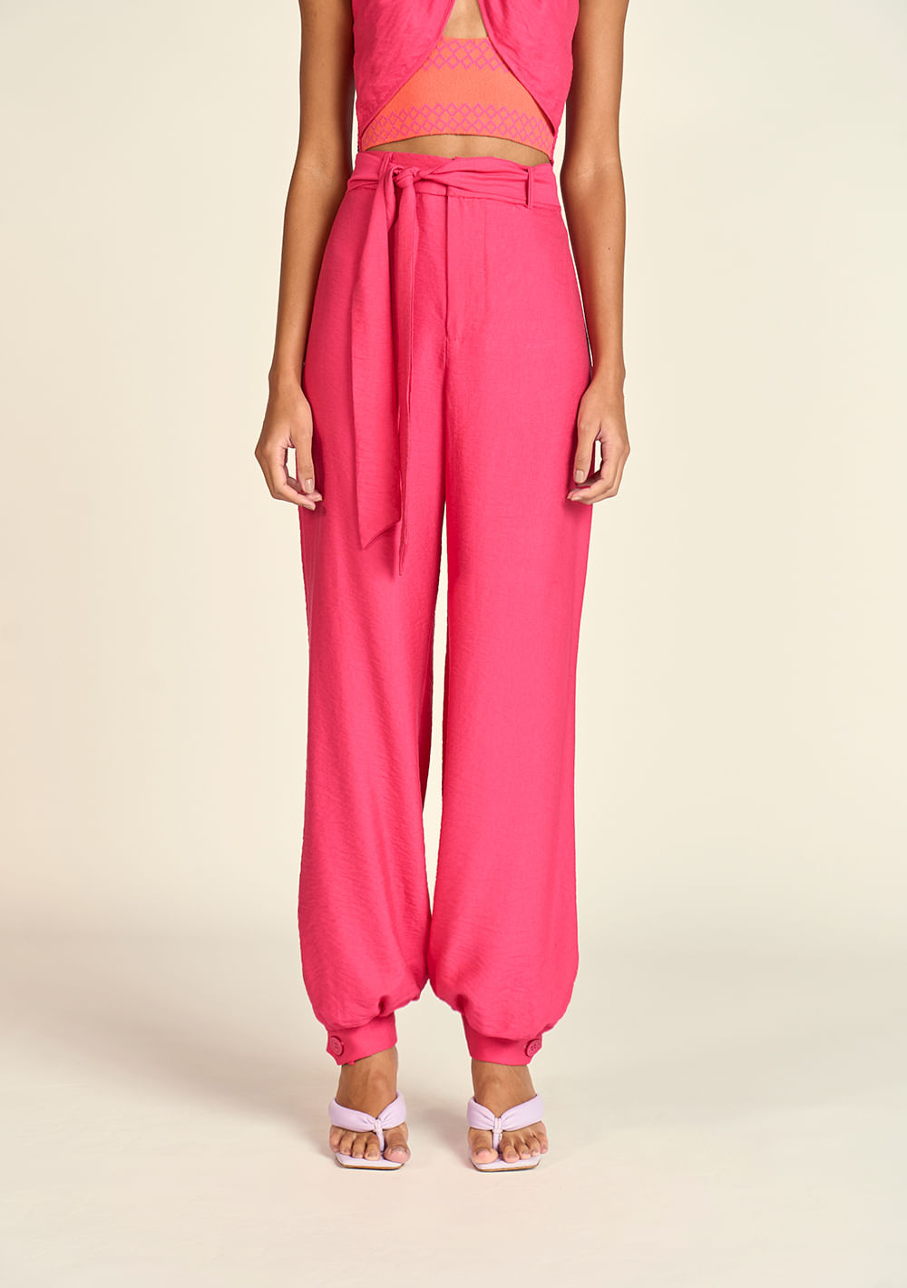 Calça Zinco Jogger Cós Alto Com Faixa Pink
