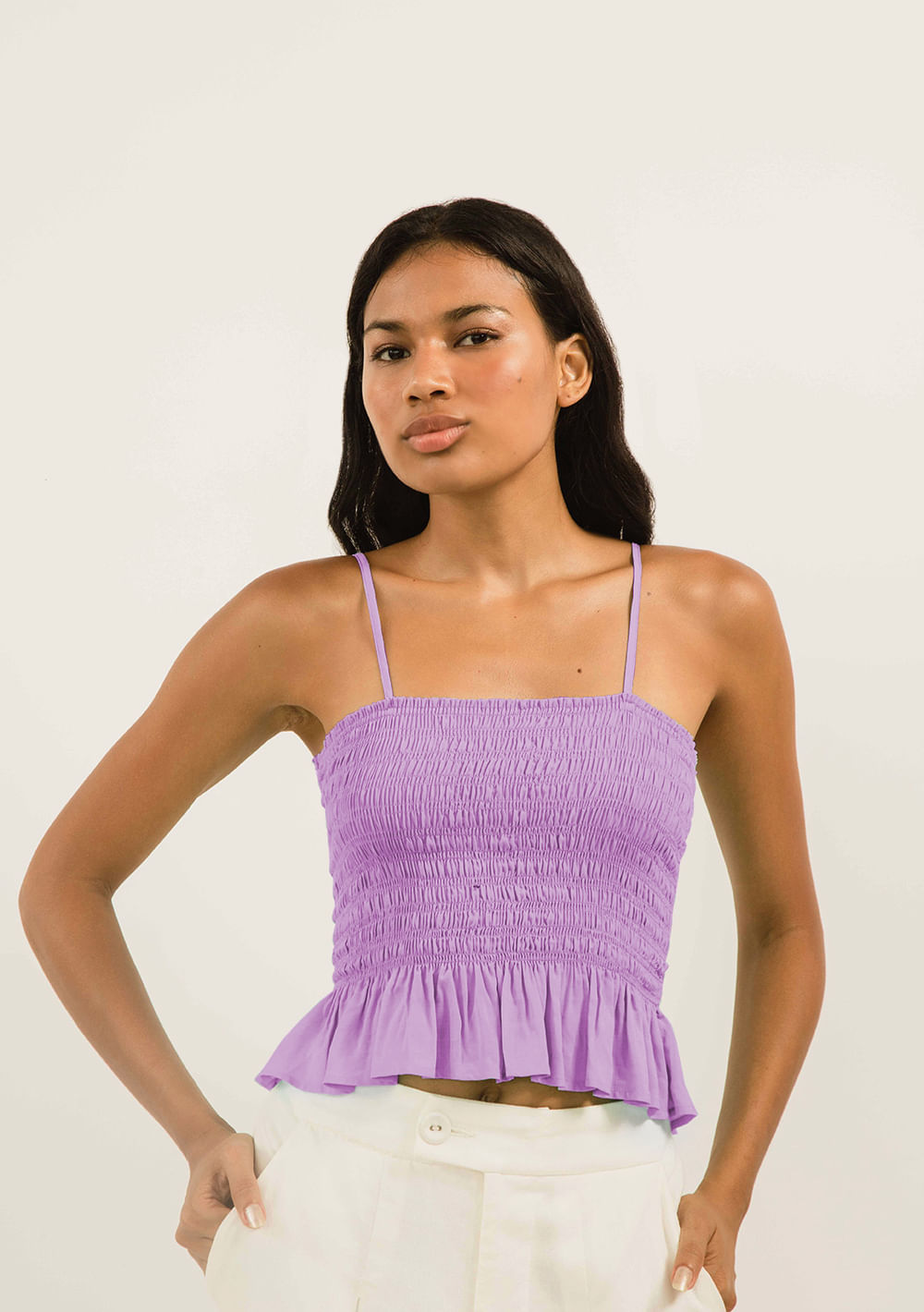Blusa Zinco Decote Reto Alça Com Lastex Lilas