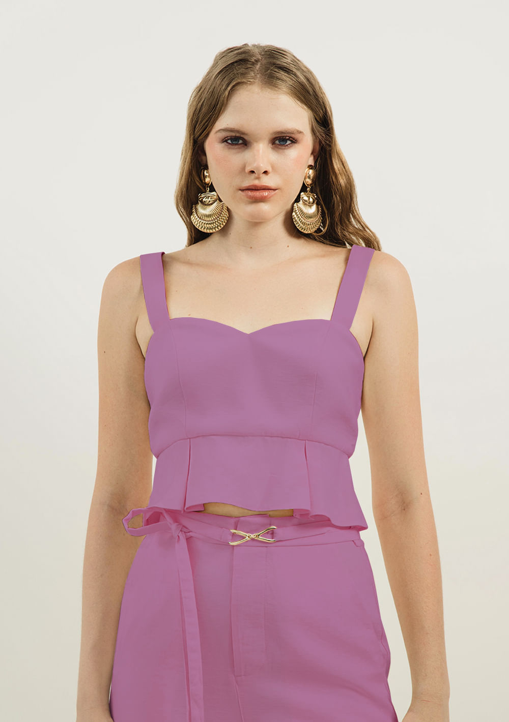Top Zinco Cropped Cavado Com Recorte Rosa