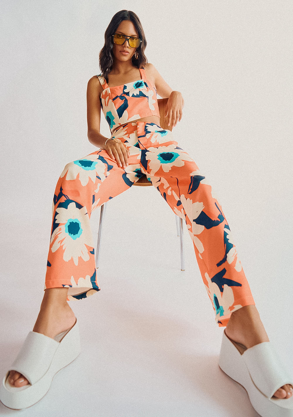 Calça Lebôh Reta Cós Alto Bolso Faca Laranja