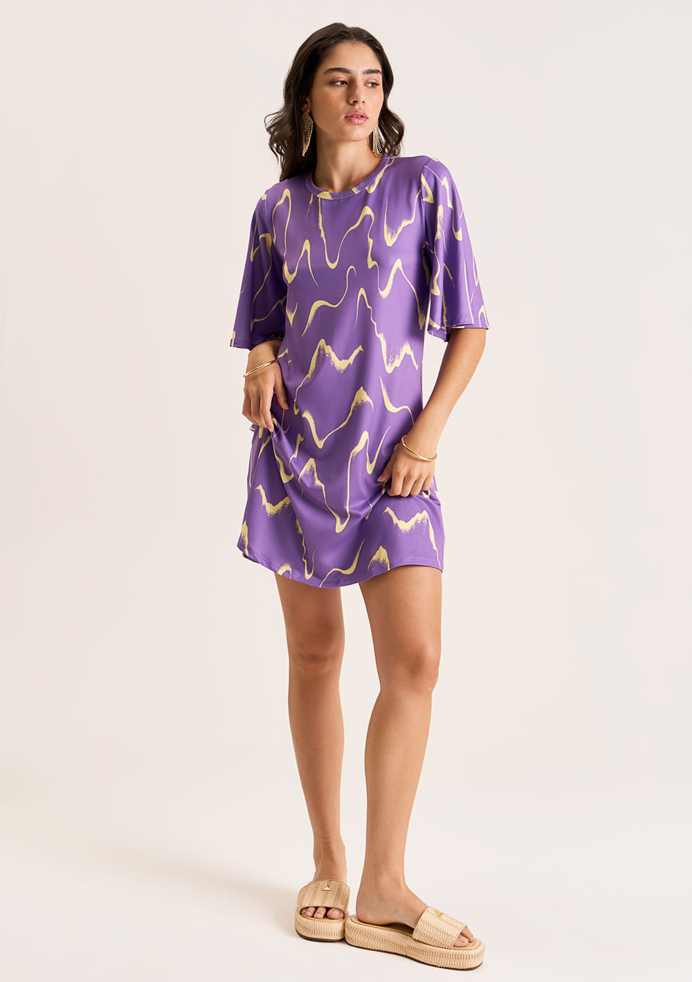 Vestido Zinco Curto Decote Redondo Básico Lilas