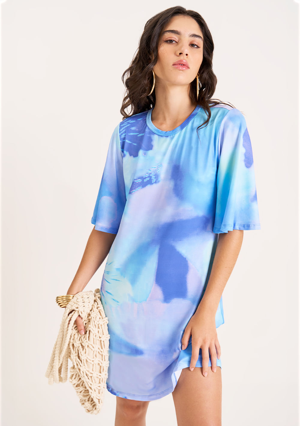 Vestido Zinco Curto Decote Redondo Básico Azul