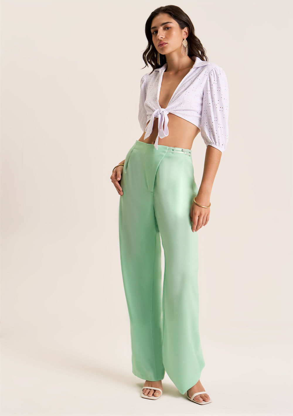 Calça Zinco Reta Cós Alto Alfaiataria Verde