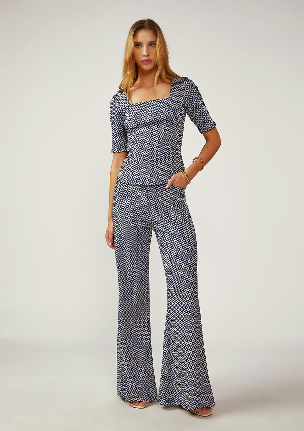 Calça Zinco Pantalona Alta Azul