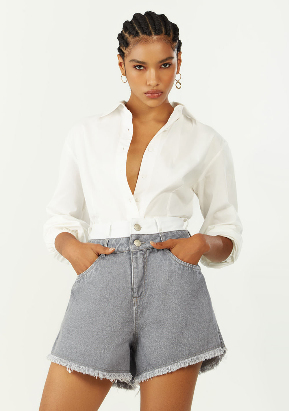 Shorts Zinco Reto Alta Cinza
