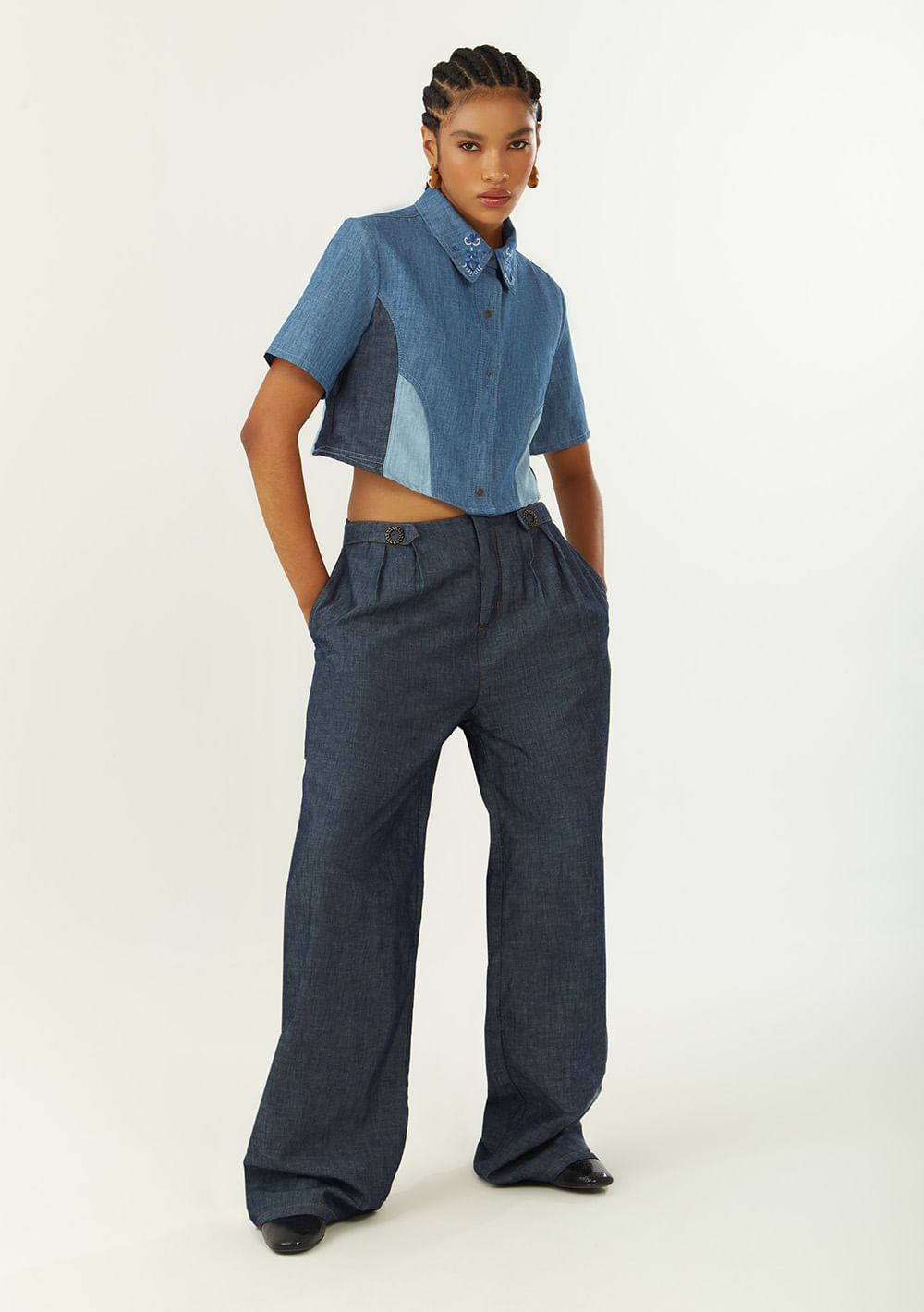 Calça Zinco Pantalona Alta Azul