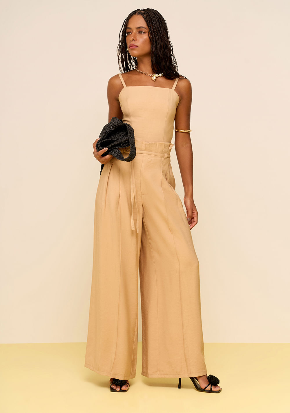 Calça Zinco Pantalona Alta Bege