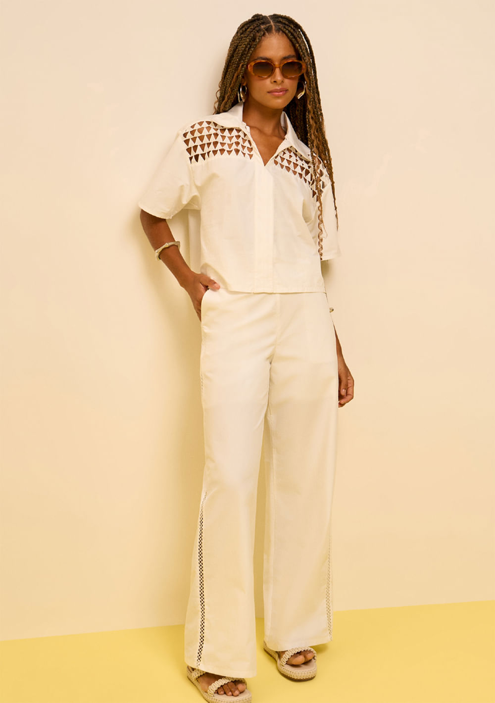 Calça Zinco Reta Alta Off White