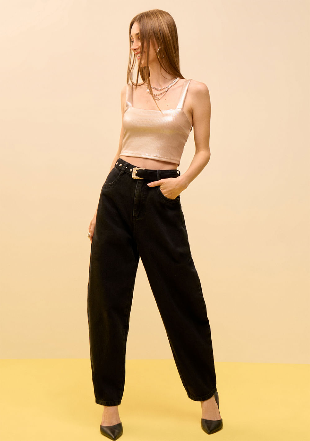 Calça Zinco Mom Alta Preto