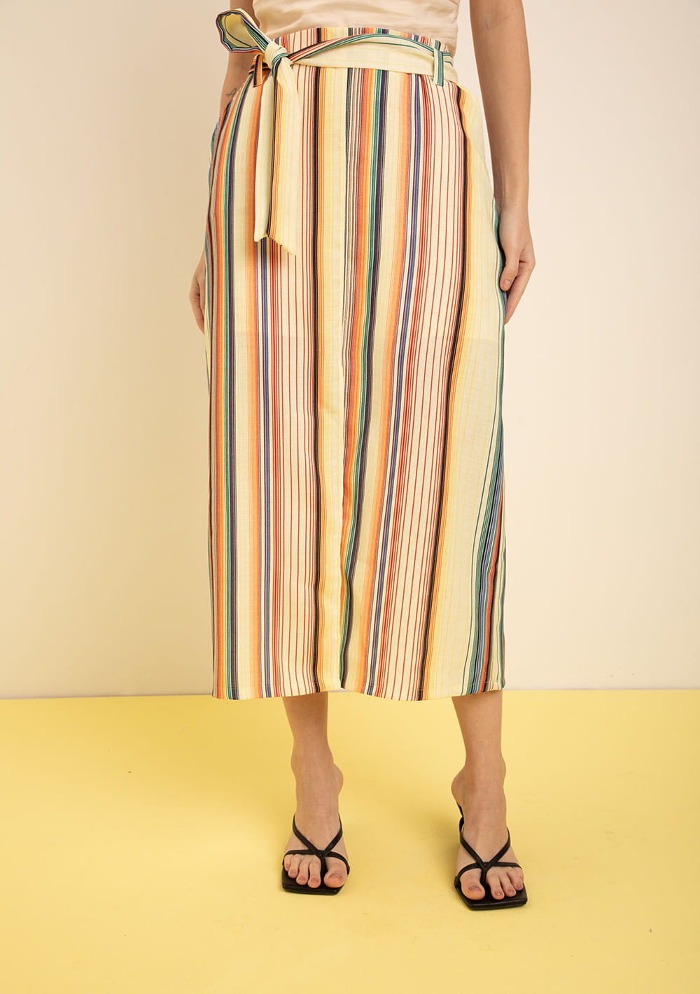 Saia Zinco Lápis Alta Midi Amarelo