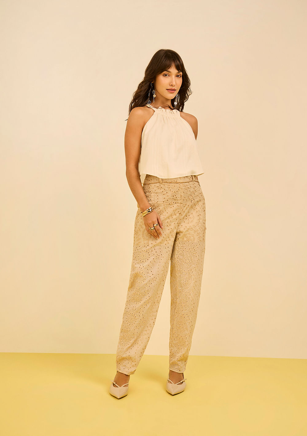 Calça Zinco Cenoura Alta Amarelo