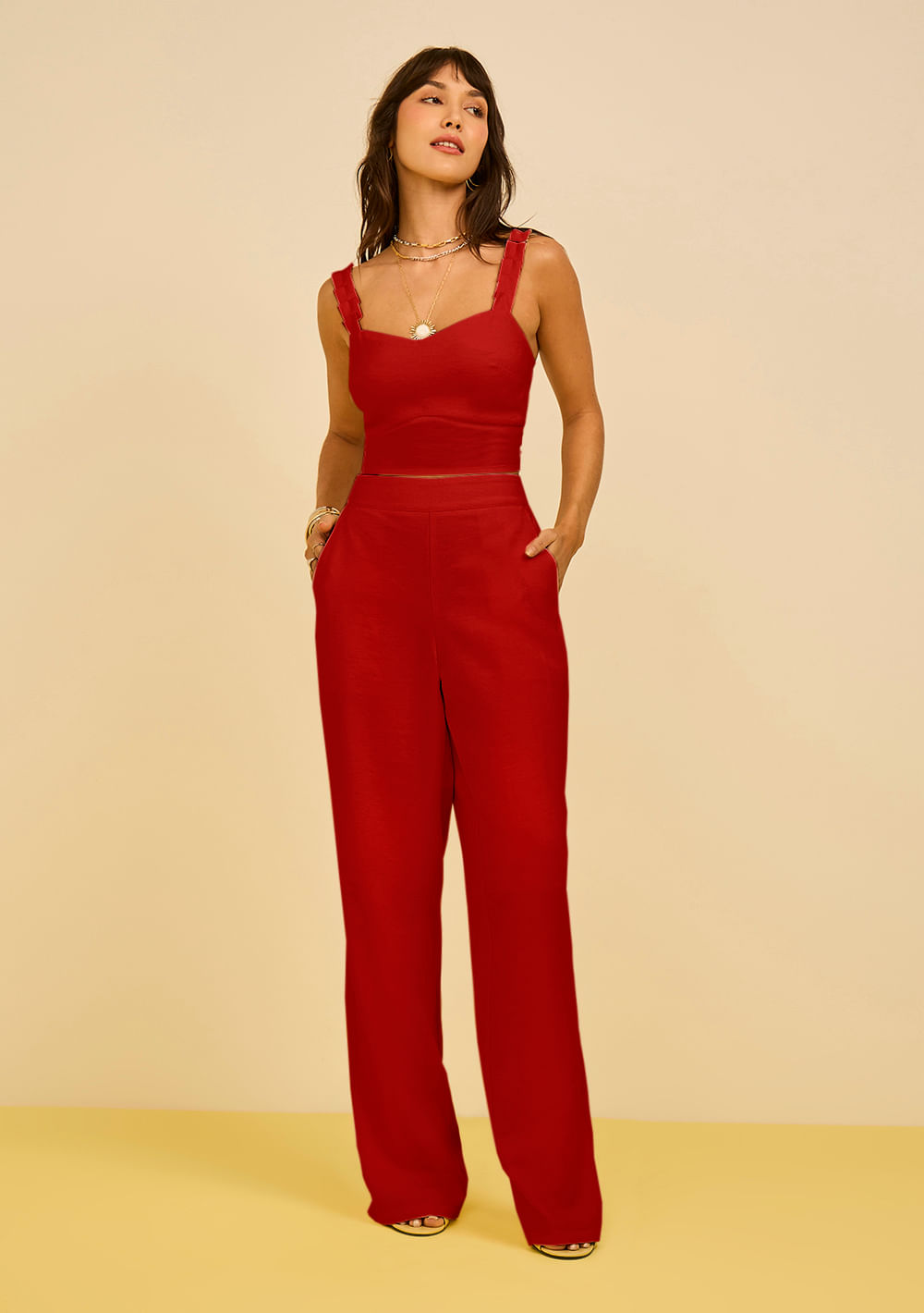 Calça Zinco Reta Alta Vermelho