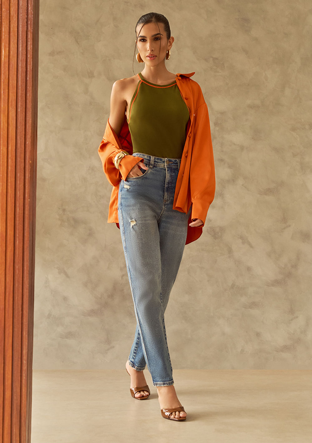 Blusa Zinco Solta Decote Careca Sem Manga Padrão Verde