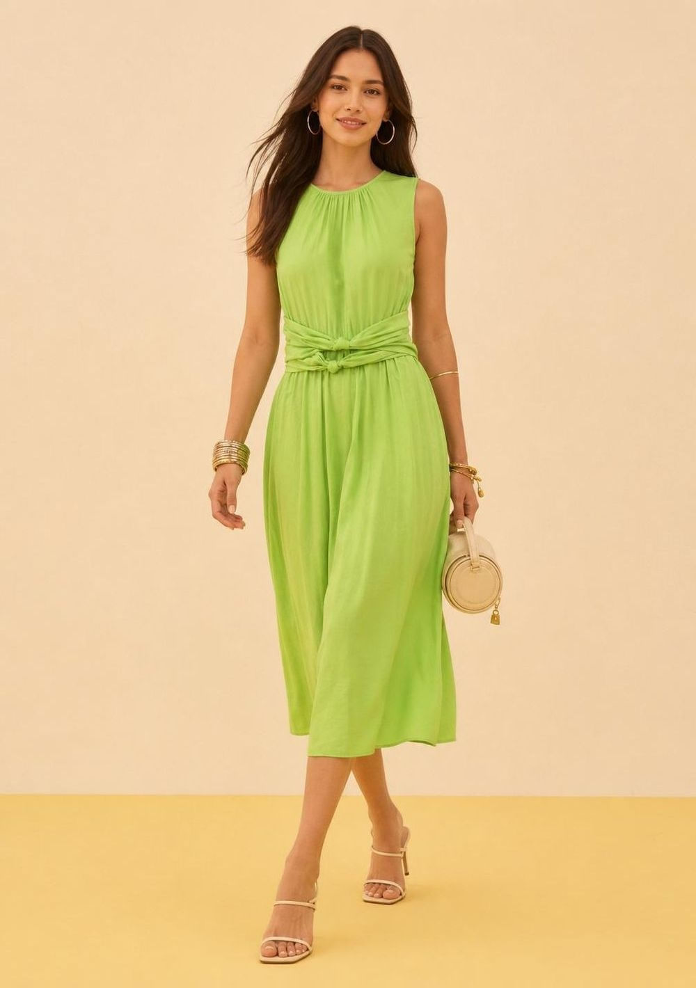 Vestido Zinco Solto Decote Canoa Sem Manga Midi Verde