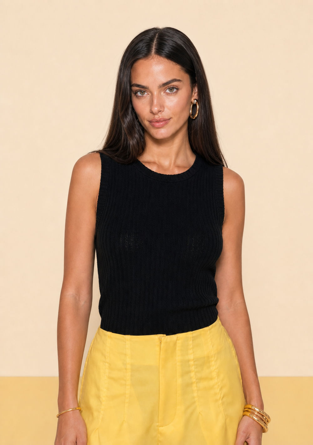 Regata Zinco Solta Decote Careca Cropped Preto