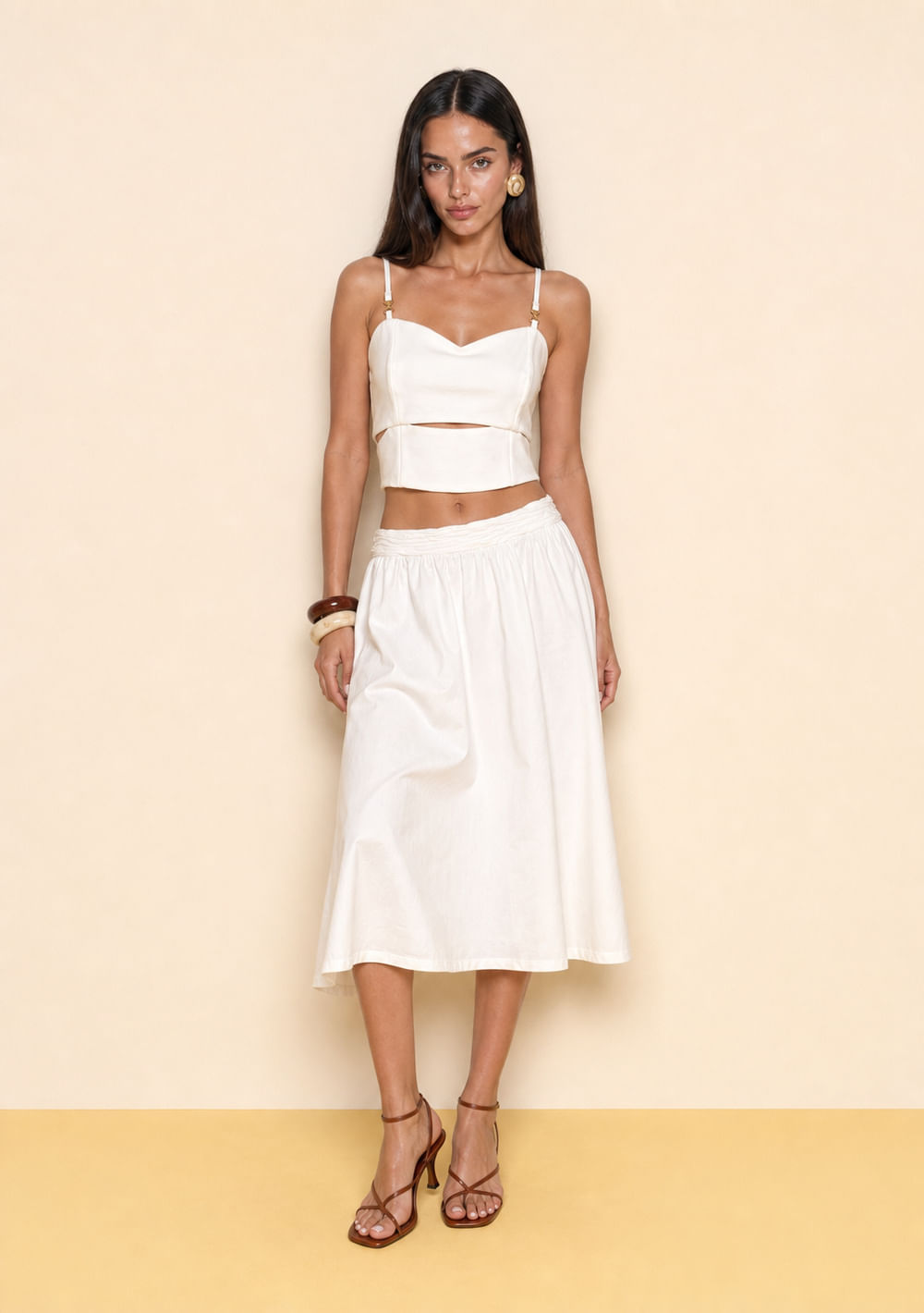 Saia Zinco Evasê Alta Midi Off White
