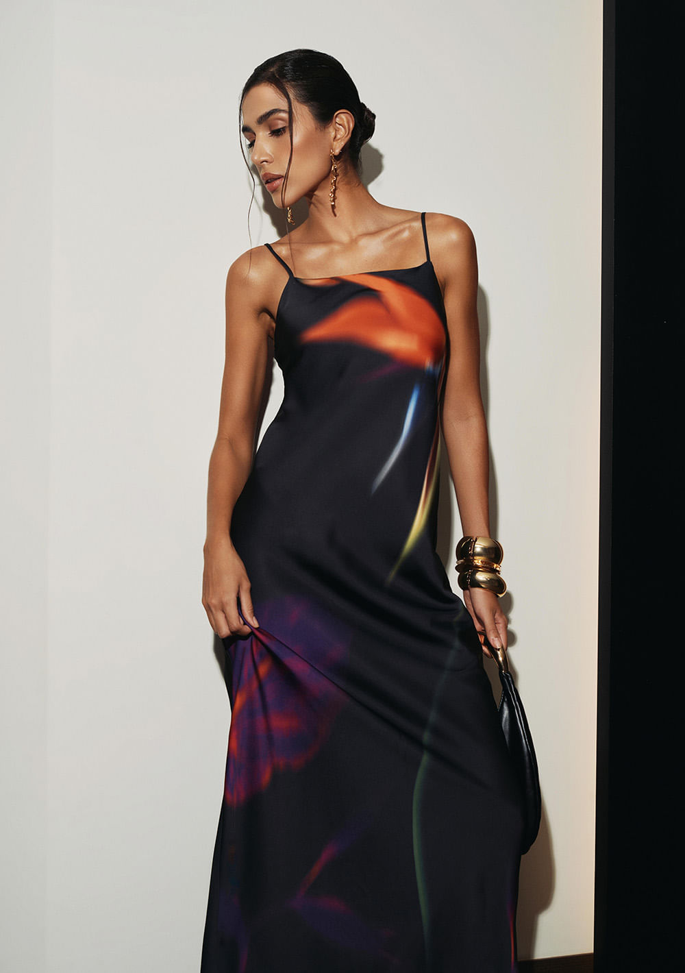 Vestido Com Alça Poente Preto/branco